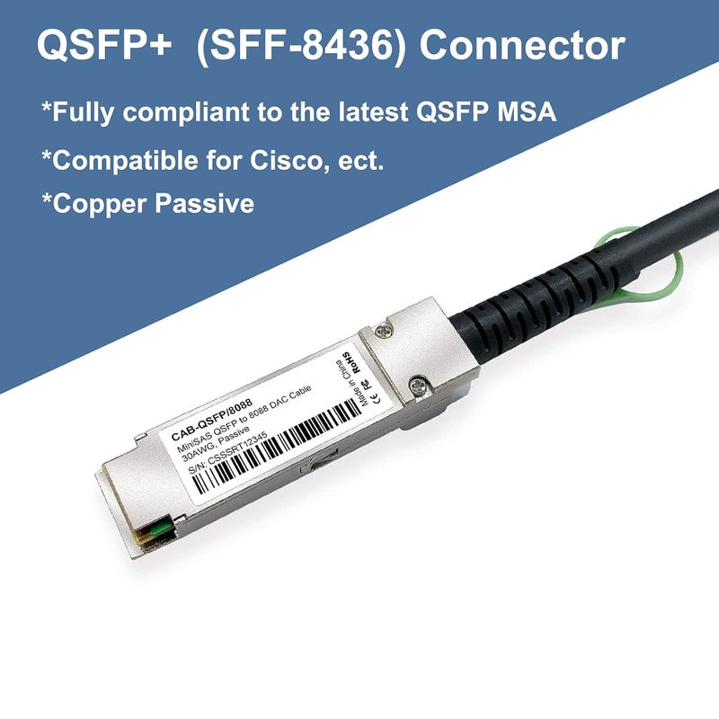 HYFIBER QSFP to SFF-8088 MiniSAS Cable, SFF-8436 to SFF-8088 External DDR Hybrid SAS Cable, 100-Ohm, 0.5 Meter(1.64ft), Copper Passive for NetApp DS4243 DS4246 DS2246 - Image 3